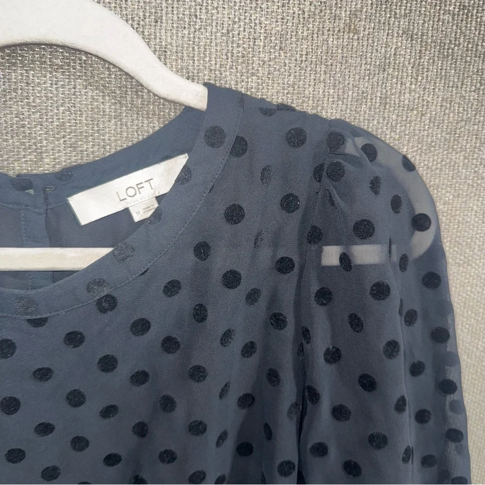 LOFT Black Polka Dot Sheer Long Sleeve Blouse